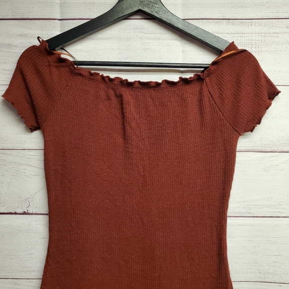 Mind Code Women's Bodycon Off-the-Shoulder Lettuce Edge Ribbed Dress - Picture 7 of 12